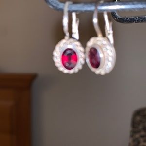 Vintage Sterling Silver Garnet Leverback earrings